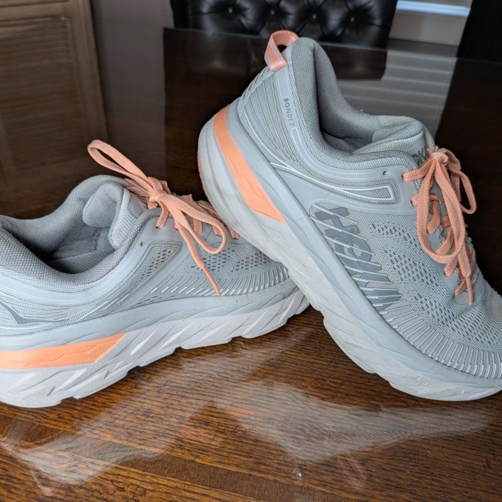 Hoka Women's Athletic Shoes in Gray and Peach